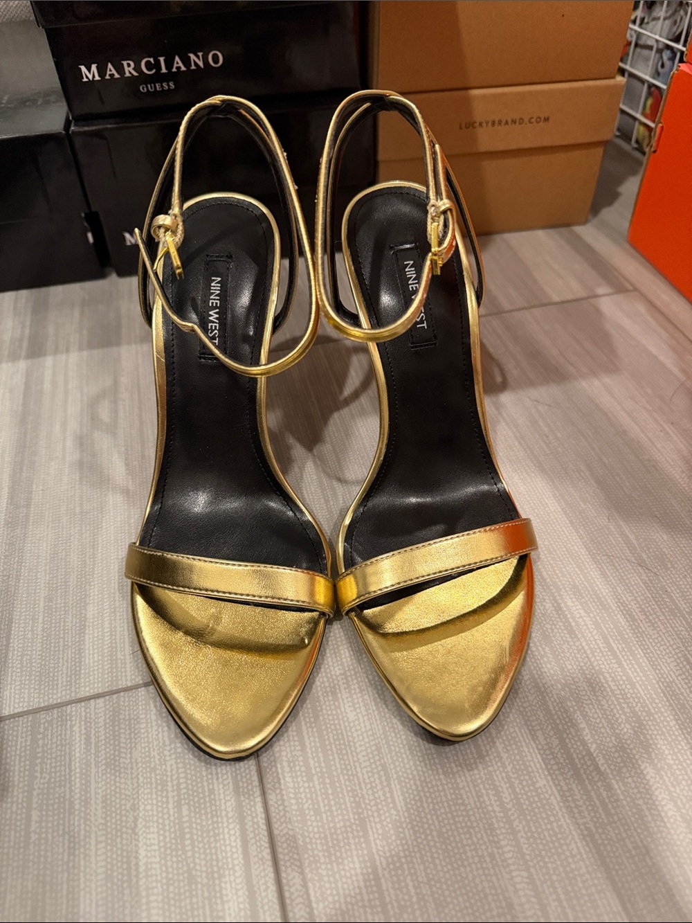 Nine West Gold Metallic Open-Toe Stiletto Reina Sandal - Picture 2 of 2